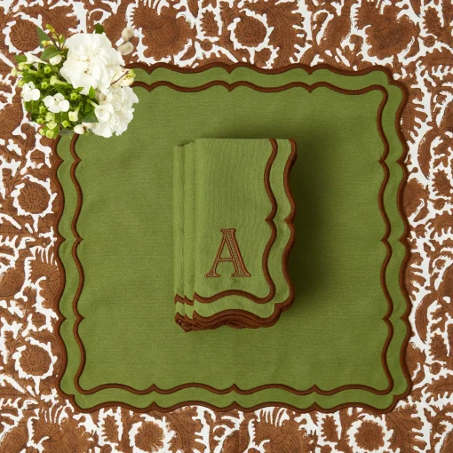Mrs. Alice Katherine Green & Chocolate Napkins (Set of 4)< Napkins | Mrs. Alice Monogram