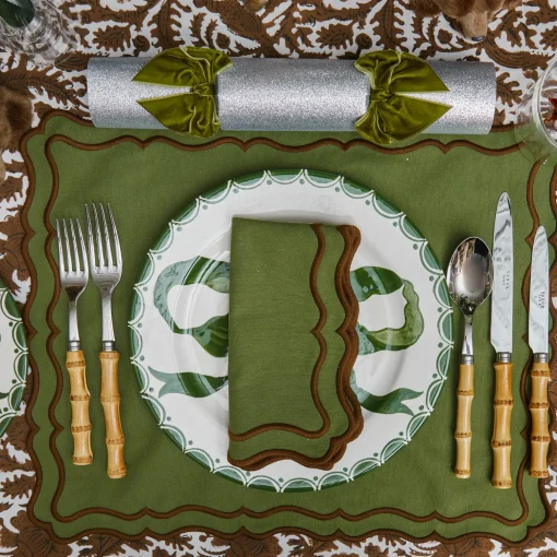 Mrs. Alice Katherine Green & Chocolate Placemats & Napkins (Set of 4)< Table Linen Sets | Mrs. Alice Monogram