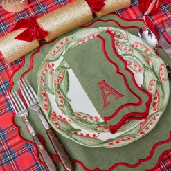 Mrs. Alice Katherine Green & Red Placemats & Napkins (Set of 4)< Table Linen Sets | Mrs. Alice Monogram
