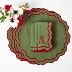 Mrs. Alice Katherine Green & Red Placemats & Napkins (Set of 4)< Table Linen Sets | Mrs. Alice Monogram