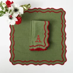 Mrs. Alice Katherine Green & Red Placemats & Napkins (Set of 4)< Table Linen Sets | Mrs. Alice Monogram
