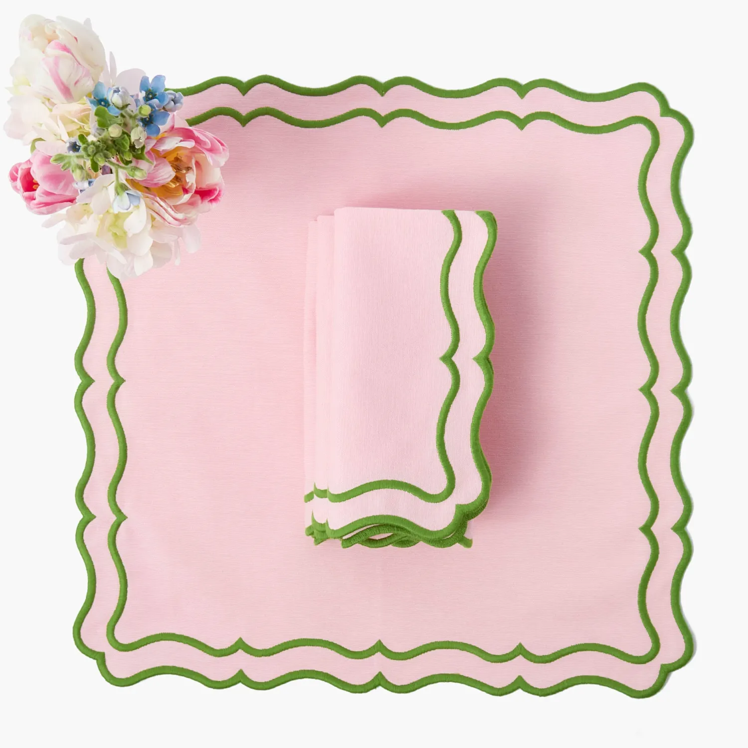 Mrs. Alice Katherine Pink & Green Napkins (Set of 4)< Napkins | Mrs. Alice Monogram