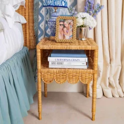 Mrs. Alice Lara Rattan Scalloped Bedside Table< Furniture | Furniture