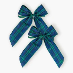 Mrs. Alice Large Blue Tartan Bows (Pair)< Napkin Rings & Bows