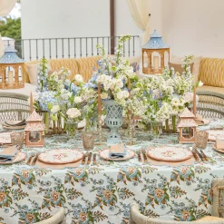 Mrs. Alice Large Natural Rattan & Blue Chinoiserie Pagoda Lantern< Summer Candleware | Year-round Decorations