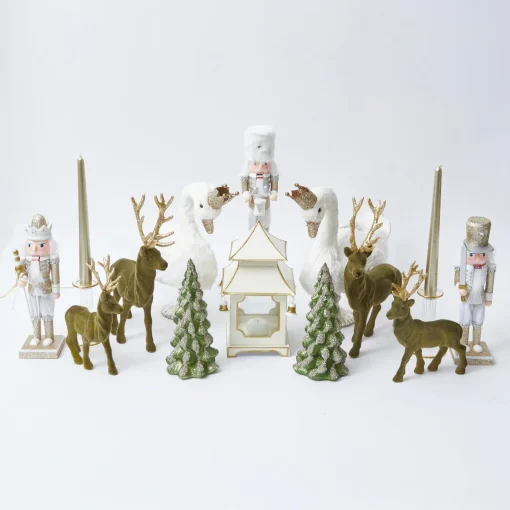 Mrs. Alice Large Olive Green Flocked Reindeer (Pair)< Christmas Decorations