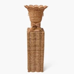 Mrs. Alice Liliana Bow Scalloped Rattan Urn & Pedestal< Vases | Vases & Planters