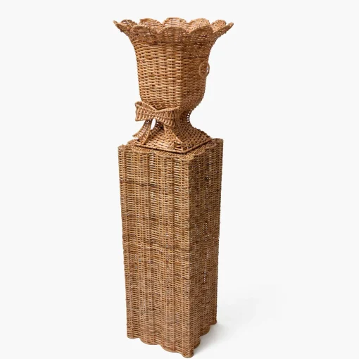 Mrs. Alice Liliana Bow Scalloped Rattan Urn & Pedestal< Vases | Vases & Planters