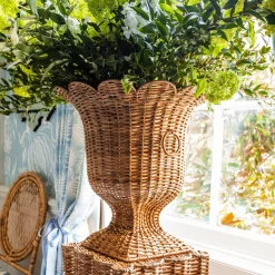 Mrs. Alice Liliana Scalloped Rattan Urn< Vases | Vases & Planters