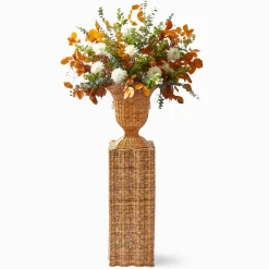 Mrs. Alice Liliana Scalloped Rattan Urn & Pedestal< Vases | Vases & Planters
