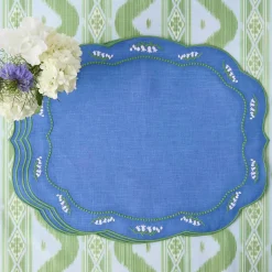 Mrs. Alice Lily of the Valley Blue Linen Placemats (Set of 4)< Summer Table Linen | Placemats