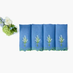 Mrs. Alice Lily of the Valley Blue Linen Napkins (Set of 4)< Summer Table Linen | Napkins