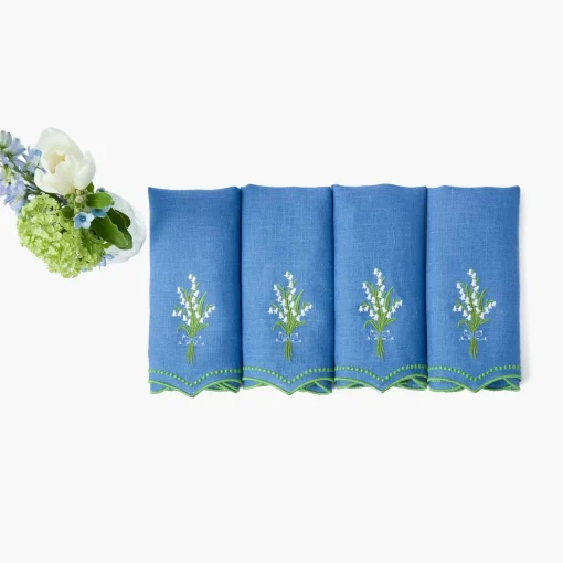 Mrs. Alice Lily of the Valley Blue Linen Napkins (Set of 4)< Summer Table Linen | Napkins