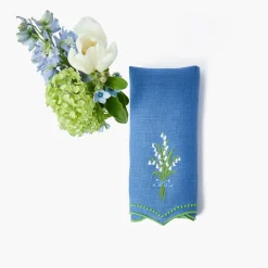 Mrs. Alice Lily of the Valley Blue Linen Napkins (Set of 4)< Summer Table Linen | Napkins