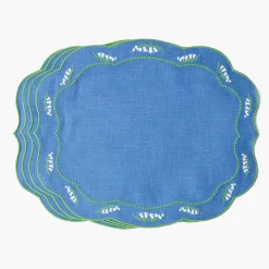 Mrs. Alice Lily of the Valley Blue Linen Placemats (Set of 4)< Summer Table Linen | Placemats