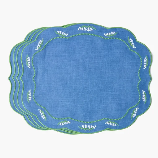 Mrs. Alice Lily of the Valley Blue Linen Placemats (Set of 4)< Summer Table Linen | Placemats