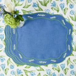 Mrs. Alice Lily of the Valley Blue Linen Placemats & Napkins (Set of 4)< Summer Table Linen | Table Linen Sets