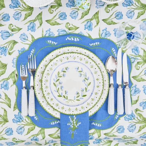 Mrs. Alice Lily of the Valley Blue Linen Placemats (Set of 4)< Summer Table Linen | Placemats