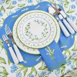 Mrs. Alice Lily of the Valley Blue Linen Placemats (Set of 4)< Summer Table Linen | Placemats