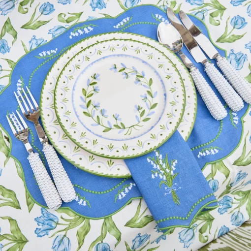 Mrs. Alice Lily of the Valley Blue Linen Placemats (Set of 4)< Summer Table Linen | Placemats