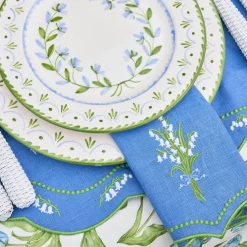Mrs. Alice Lily of the Valley Blue Linen Placemats & Napkins (Set of 4)< Summer Table Linen | Table Linen Sets