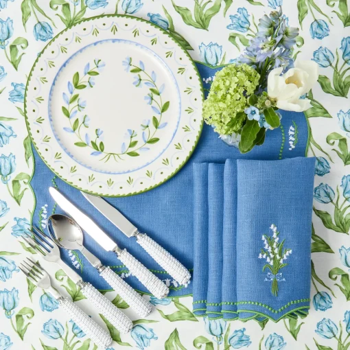 Mrs. Alice Lily of the Valley Blue Linen Napkins (Set of 4)< Summer Table Linen | Napkins