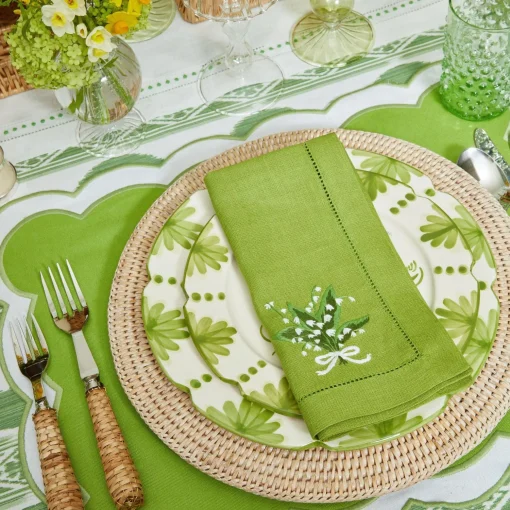 Mrs. Alice Lily of the Valley Green Linen Napkins (Set of 4)< Napkins | For Her