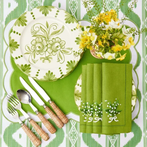 Mrs. Alice Lily of the Valley Green Linen Napkins (Set of 4)< Napkins | For Her
