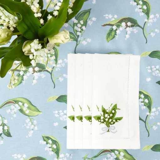 Mrs. Alice Lily of the Valley White Linen Napkins (Set of 4)< Napkins