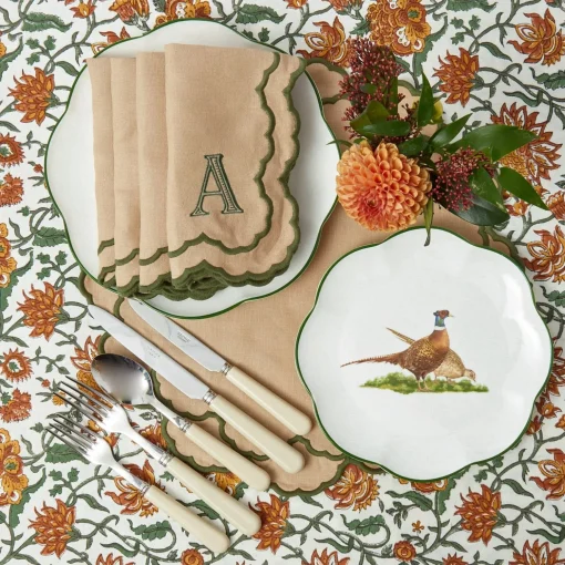 Mrs. Alice Lily Sand & Green Placemats & Napkins (Set of 4)< Table Linen Sets | Mrs. Alice Monogram
