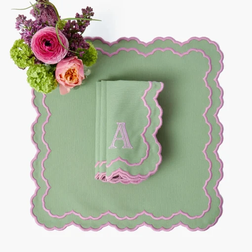 Mrs. Alice Lily Soft Green & Pink Napkins (Set of 4)< Summer Table Linen | Napkins