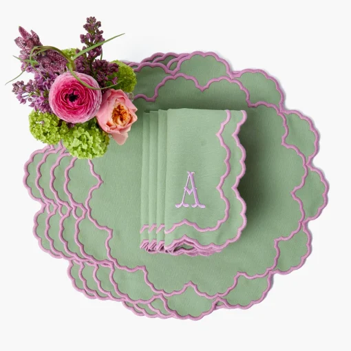 Mrs. Alice Lily Soft Green & Pink Placemats & Napkins (Set of 4)< Summer Table Linen | Table Linen Sets