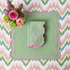 Mrs. Alice Lily Soft Green & Pink Napkins (Set of 4)< Summer Table Linen | Napkins