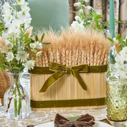 Mrs. Alice Long Wheat Sheaf with Green Velvet Bow< Autumn Decorations
