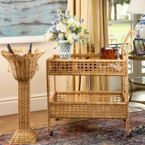 Mrs. Alice Lorenzo Rattan Bar Cart< Furniture | Furniture