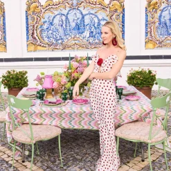 Mrs. Alice Magdalena Green & Pink Tablecloth< Summer Table Linen | Tablecloths