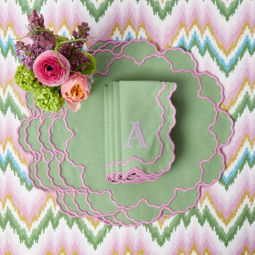 Mrs. Alice Magdalena Green & Pink Tablecloth< Summer Table Linen | Tablecloths