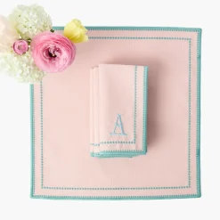 Mrs. Alice Mariana Pink & Duck Egg Napkins (Set of 4)< Summer Table Linen | Napkins