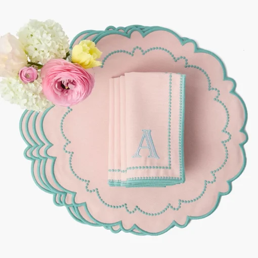 Mrs. Alice Mariana Pink & Duck Egg Placemats & Napkins (Set of 4)< Summer Table Linen | Table Linen Sets