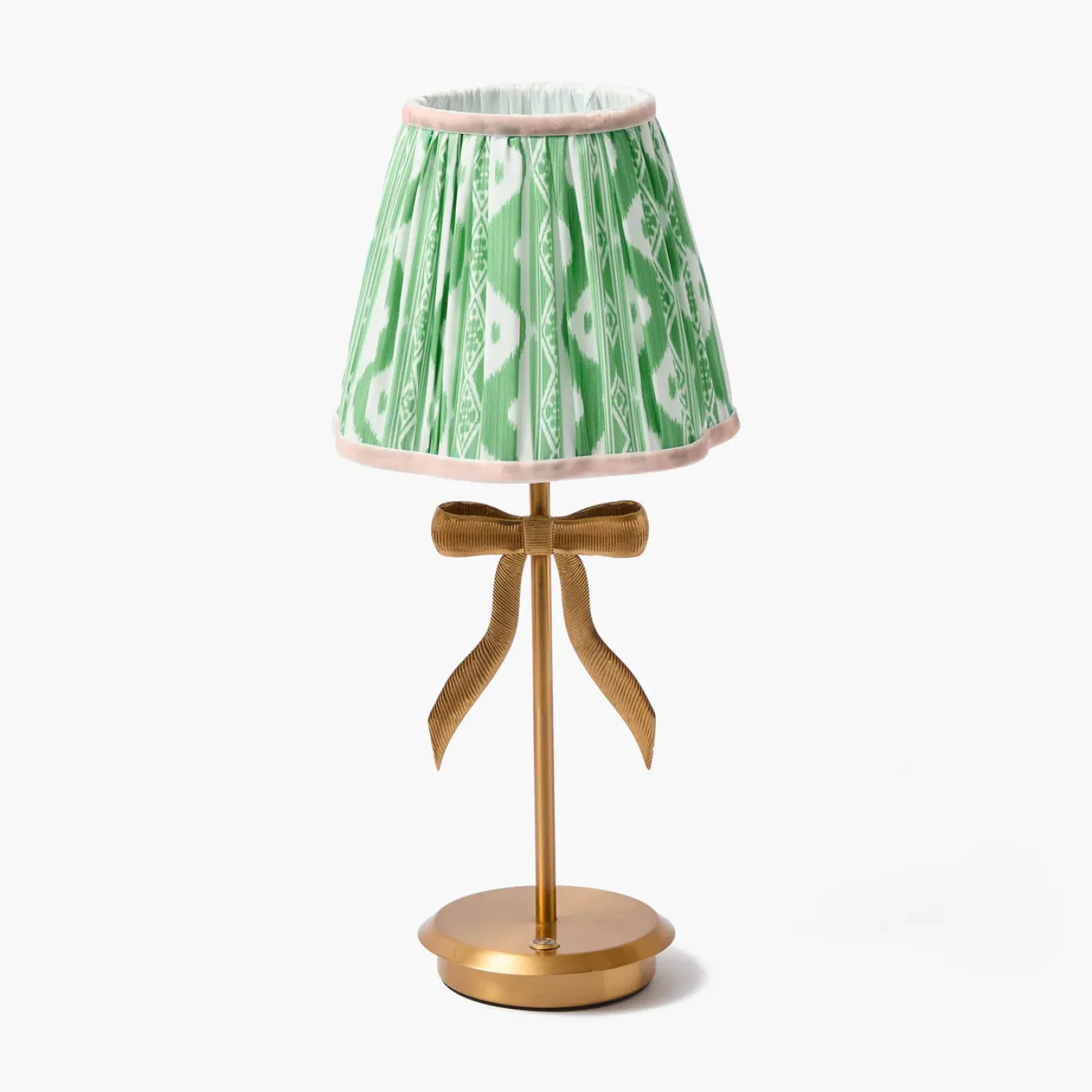 Mrs. Alice Marilyn Bow Rechargeable Lamp with Green & Pink Ikat Shade (18cm)< Rechargeable Table Lamps