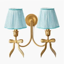 Mrs. Alice Marilyn Bow Rechargeable Double Wall Light with Soft Blue Lotus Shades (18cm)< Rechargeable Table Lamps | Wall Lighting