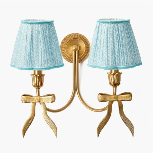 Mrs. Alice Marilyn Bow Rechargeable Double Wall Light with Soft Blue Lotus Shades (18cm)< Rechargeable Table Lamps | Wall Lighting