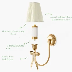 Mrs. Alice Marilyn Bow Rechargeable Wall Light with Cream Shade (14cm)< Rechargeable Table Lamps | Wall Lighting