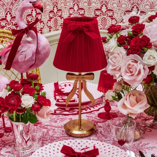 Mrs. Alice Marilyn Bow Rechargeable Lamp with Red Velvet Bow Shade (18cm)< Rechargeable Table Lamps