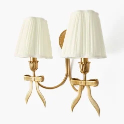 Mrs. Alice Marilyn Bow Rechargeable Double Wall Light with Cream Shades (14cm)< Rechargeable Table Lamps | Wall Lighting