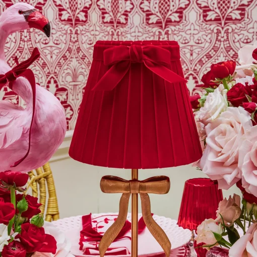 Mrs. Alice Marilyn Bow Rechargeable Lamp with Red Velvet Bow Shade (18cm)< Rechargeable Table Lamps
