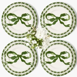 Mrs. Alice Marilyn Forest Green Bow Dinner & Starter Plates (Set of 8)< Crockery Sets