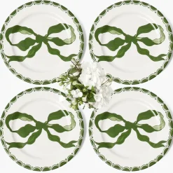 Mrs. Alice Marilyn Forest Green Bow Dinner Plates (Set of 4)< Dinner Plates | Crockery Sets