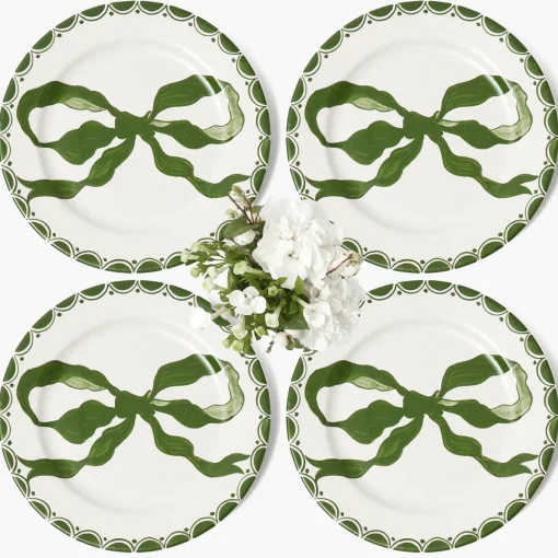 Mrs. Alice Marilyn Forest Green Bow Dinner Plates (Set of 4)< Dinner Plates | Crockery Sets