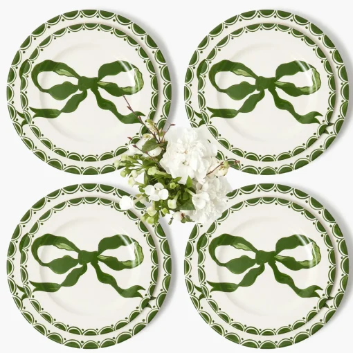 Mrs. Alice Marilyn Forest Green Bow Dinner & Starter Plates (Set of 8)< Crockery Sets